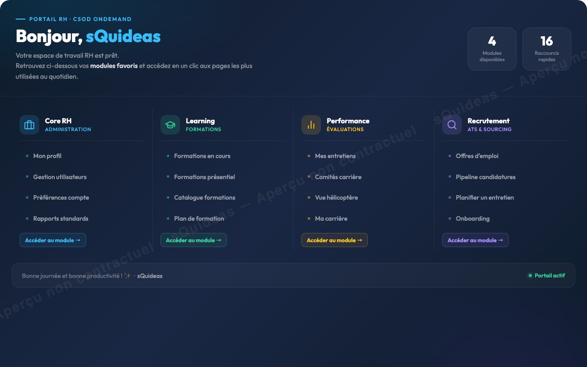 Dark Premium — aperçu de la page d'accueil Cornerstone OnDemand