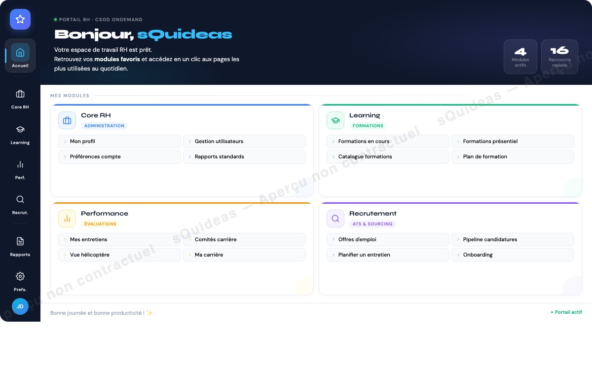 Sidebar Nav — aperçu de la page d'accueil Cornerstone OnDemand