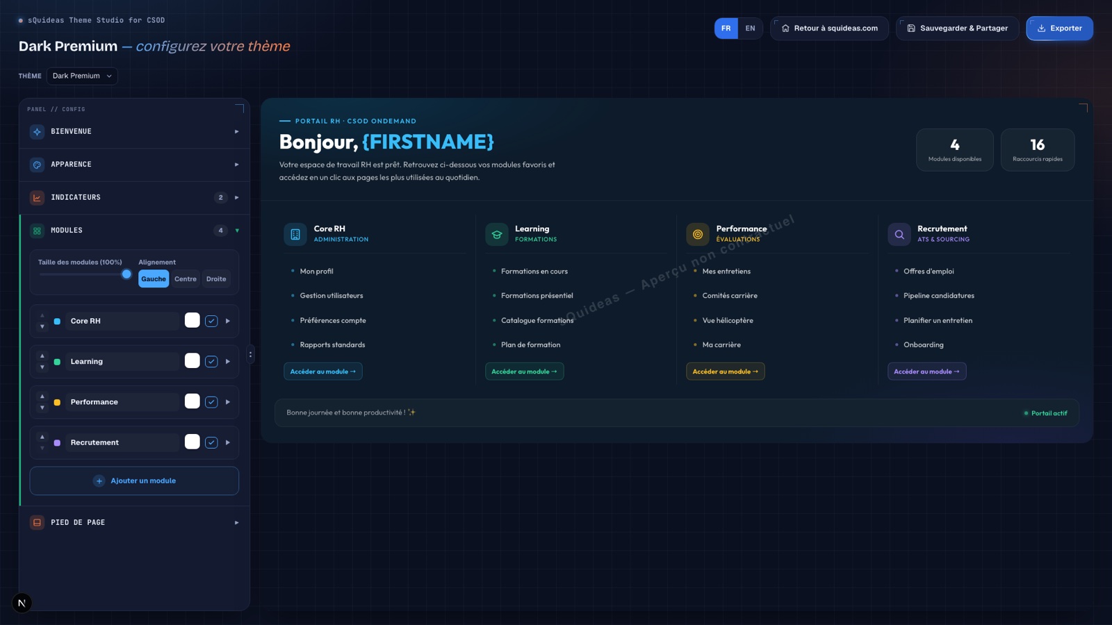 Preview of the sQuideas Theme Studio editor